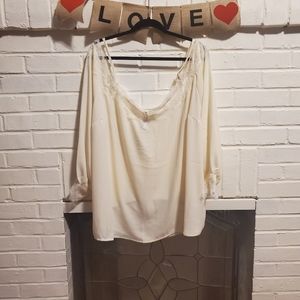 Plus size eyelash lace cold shoulder blouse